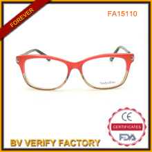 Alta qualidade cor vermelha acetato quadros óticos com Deco para senhoras atacado (FA15110)